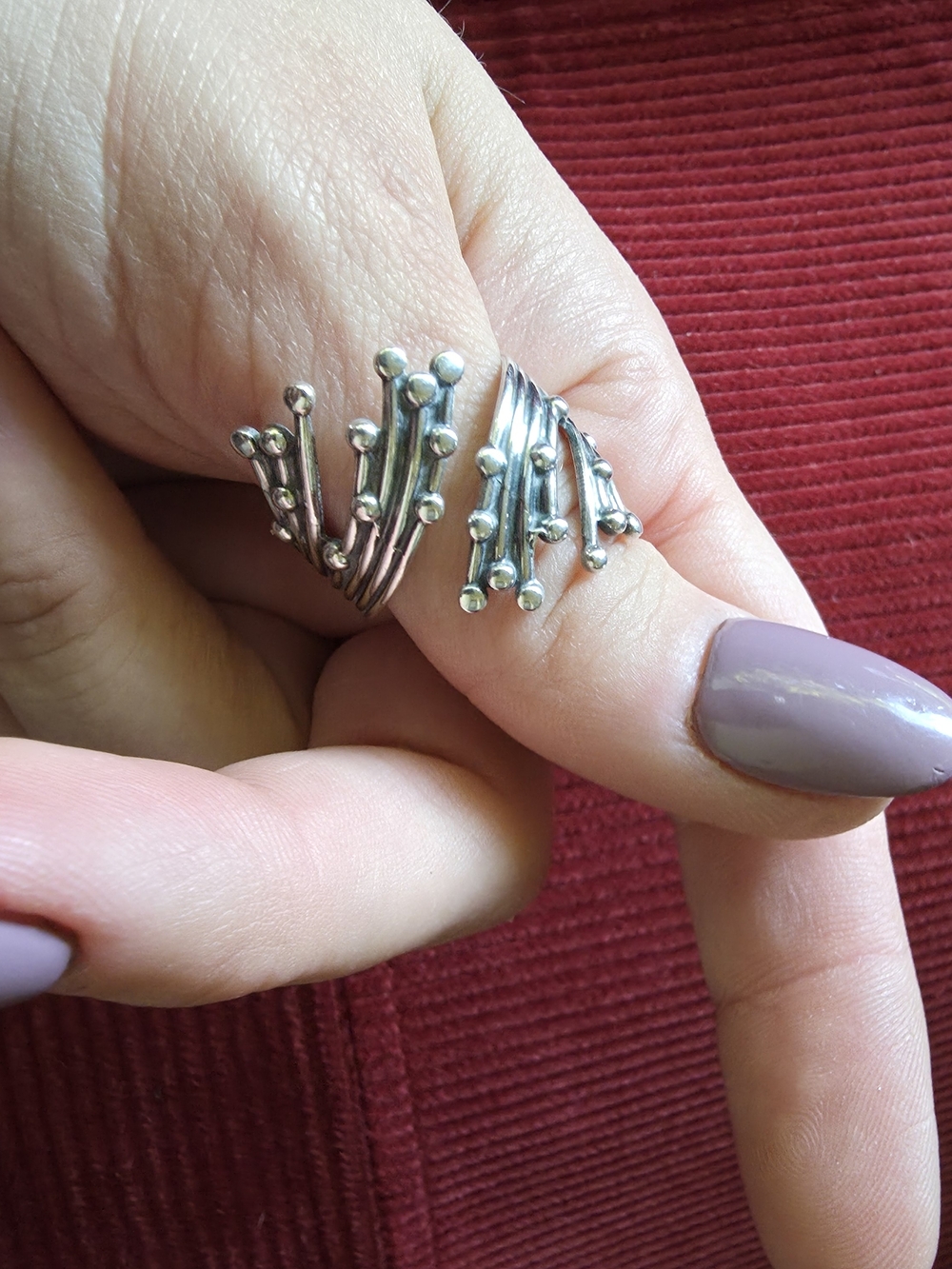 VTG Sterling Silver Abstract Modern Textured Bypass Ring - Marked BEAU 925 - Picture 7 of 8